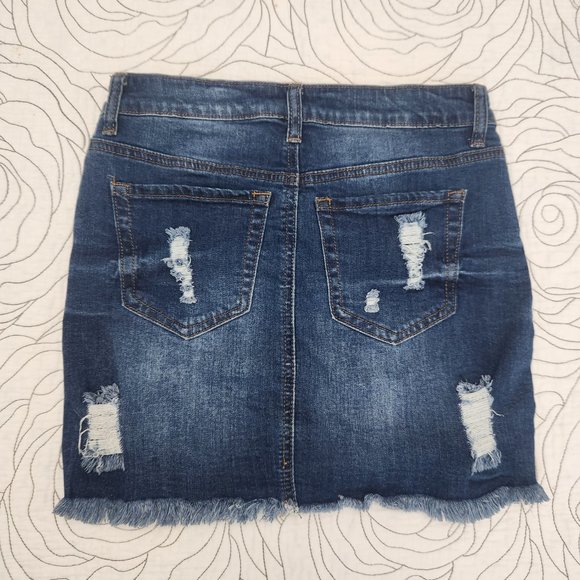 [S] Ripped Denim Wax Jeans Mini Skirt - Picture 2 of 8